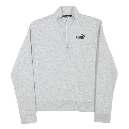 PUMA Mens Grey 1/4 Zip Sweatshirt S Cotton Blend Pullover Casual Activewear