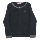 PUMA Womens Black Jacket UK 14 Cotton Blend Zip Plain Lightweight Casual