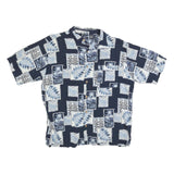PURITAN Mens Blue & White Pattern Cotton Blend Shirt L Hawaiian Casual