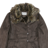 LONDON FOG Mens Brown Leather Jacket M Button Faux Fur Collar Winter