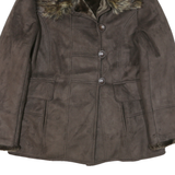 LONDON FOG Mens Brown Leather Jacket M Button Faux Fur Collar Winter