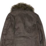 LONDON FOG Mens Brown Leather Jacket M Button Faux Fur Collar Winter