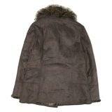 LONDON FOG Mens Brown Leather Jacket M Button Faux Fur Collar Winter