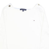 TOMMY HILFIGER Womens White Plain Crew Neck Basic Knit Jumper XL Cotton Blend