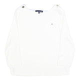 TOMMY HILFIGER Womens White Plain Crew Neck Basic Knit Jumper XL Cotton Blend