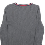 TOMMY HILFIGER Womens Grey Cable Knit Crew Neck Jumper M Casual Cotton Blend