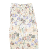 Womens Relaxed Fit Cream Floral Cotton Blend Trousers W28 L28 Summer Casual