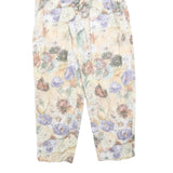 Womens Relaxed Fit Cream Floral Cotton Blend Trousers W28 L28 Summer Casual