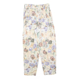 Womens Relaxed Fit Cream Floral Cotton Blend Trousers W28 L28 Summer Casual