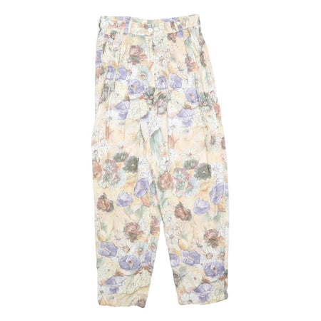 Womens Relaxed Fit Cream Floral Cotton Blend Trousers W28 L28 Summer Casual