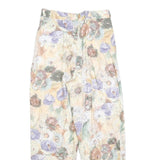 Womens Relaxed Fit Cream Floral Cotton Blend Trousers W28 L28 Summer Casual
