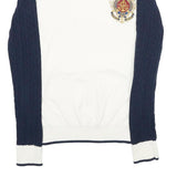 GIORGIO DI MARE Womens White & Navy Patterned Crew Neck Jumper L Cable Knit