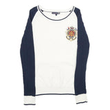 GIORGIO DI MARE Womens White & Navy Patterned Crew Neck Jumper L Cable Knit