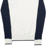 GIORGIO DI MARE Womens White & Navy Patterned Crew Neck Jumper L Cable Knit