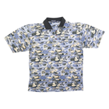 WINNER MATE Mens Blue & Cream Floral Short Sleeve Polo Shirt M Cotton Blend