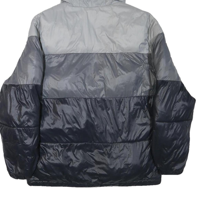 CHAMPION Mens Grey & Navy Puffer Jacket M Polyester Blend Zip Hooded Casual