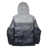 CHAMPION Mens Grey & Navy Puffer Jacket M Polyester Blend Zip Hooded Casual