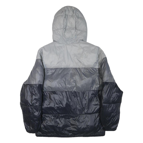 CHAMPION Mens Grey & Navy Puffer Jacket M Polyester Blend Zip Hooded Casual