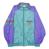 LOIS GARNEAU Mens Teal & Purple Retro Nylon Zip Jacket L Lightweight Vintage