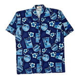 Tropical World Floral Hawaiian Shirt - Large Blue Cotton