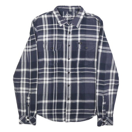 LEE Womens Blue White Check Shirt M Cotton Casual Button Up Long Sleeve
