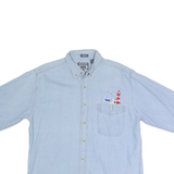 ALL SPORT Mens Blue Cotton Casual Button Shirt M Lightweight Embroidered