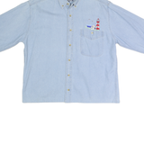 ALL SPORT Mens Blue Cotton Casual Button Shirt M Lightweight Embroidered