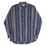 LACOSTE Mens Blue & Grey Stripe Cotton Blend Button-Down Shirt M Classic