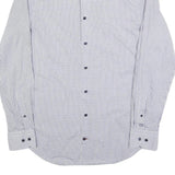 TOMMY HILFIGER Mens Blue & White Checked Shirt M Cotton Blend Classic Fit Smart