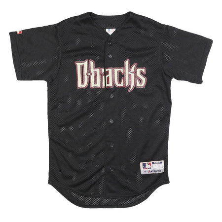 MAJESTIC Mens Black Dbacks Heritage Button Jersey S Short Sleeve V-Neck Baseball
