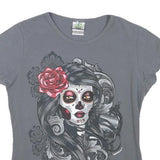 KARIAN ART Womens Grey Graphic T-Shirt M Short Sleeve Round Neck Cotton Blend