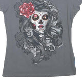 KARIAN ART Womens Grey Graphic T-Shirt M Short Sleeve Round Neck Cotton Blend