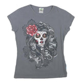 KARIAN ART Womens Grey Graphic T-Shirt M Short Sleeve Round Neck Cotton Blend