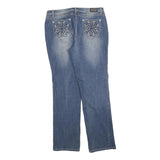 EARL Womens Blue Regular Fit Straight Leg Denim Jeans W32 L30 Embroidered Back