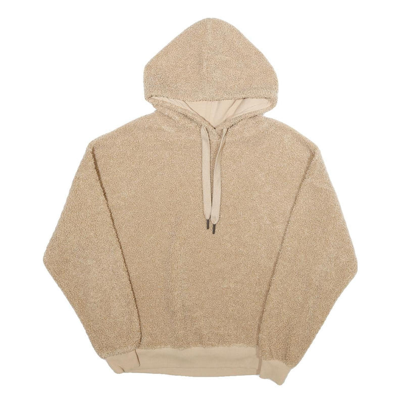 Womens Beige Fleece Hoodie L Comfortable Warm Oversized Pullover