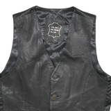 Mens Black Leather Button Jacket M Vest Plain Classic