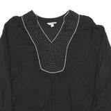 MONSOON Womens Black Cotton Blend V-Neck Long Sleeve Top S Embroidered Detail
