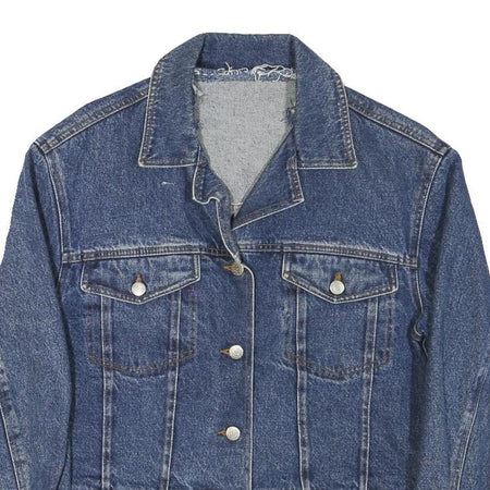 Womens Blue Denim Button Jacket S Cotton Blend Classic Casual Outerwear