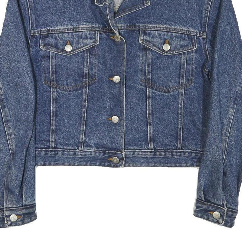 Womens Blue Denim Button Jacket S Cotton Blend Classic Casual Outerwear