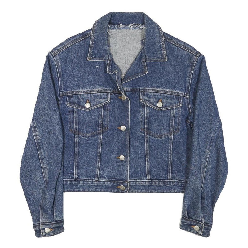 Womens Blue Denim Button Jacket S Cotton Blend Classic Casual Outerwear