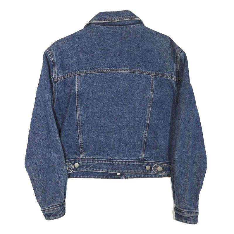 Womens Blue Denim Button Jacket S Cotton Blend Classic Casual Outerwear