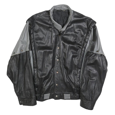 OSKAR Mens Black & Grey Leather Button Jacket M Casual Stylish Outerwear