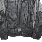 OSKAR Mens Black & Grey Leather Button Jacket M Casual Stylish Outerwear