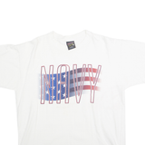 SOFFES CHOICE Mens White Navy Graphic T-Shirt L Short Sleeve Crew Neck Cotton