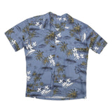 Mens Blue Hawaiian Style M Cotton Blend Shirt Tropical Print Relaxed Fit