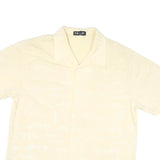 YMLA Mens Cream Rayon Shirt L Casual Short Sleeve Button Collar