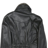Womens Black Leather Jacket S Zip Faux Shearling Collar Classic Biker Outerwear