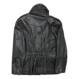 Womens Black Leather Jacket S Zip Faux Shearling Collar Classic Biker Outerwear