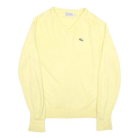 IZOD LACOSTE Mens Yellow V Neck Plain Jumper M Lightweight Soft Knit