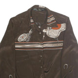 ARK REWORKS Womens Brown Printed Shirt Long Sleeve Collared M Satin Retro Design